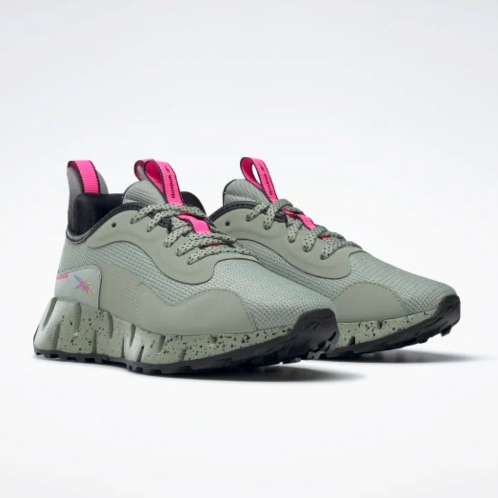 Reebok Zig Dynamica Running Sneaker Size 8.5 Grey/Green Black & Pink